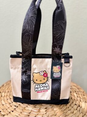Mini Hello Kitty Beige Canvas Tote with Black Floral Straps (New/ Never Used)